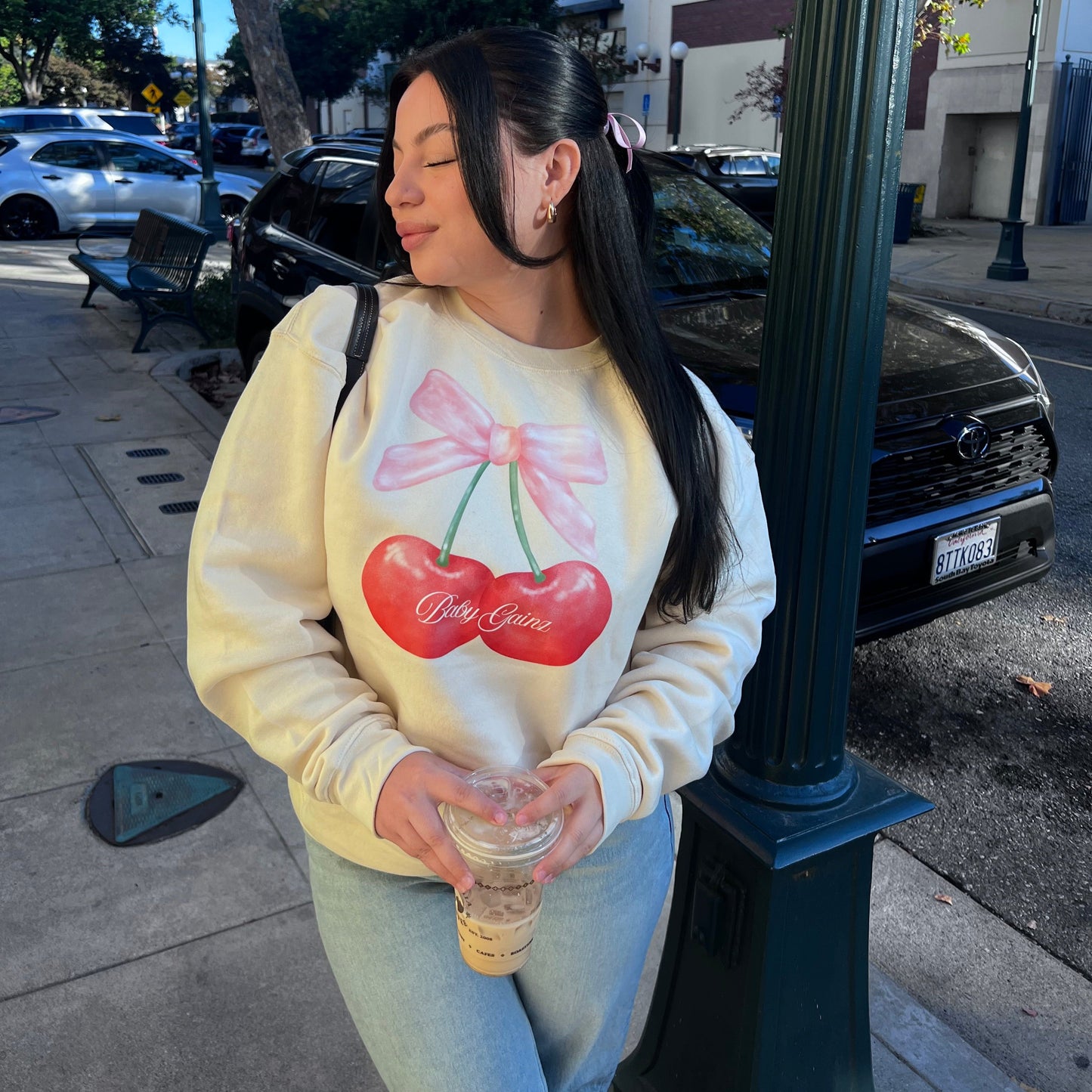 Cream Cherry Crewneck Sweatshirt